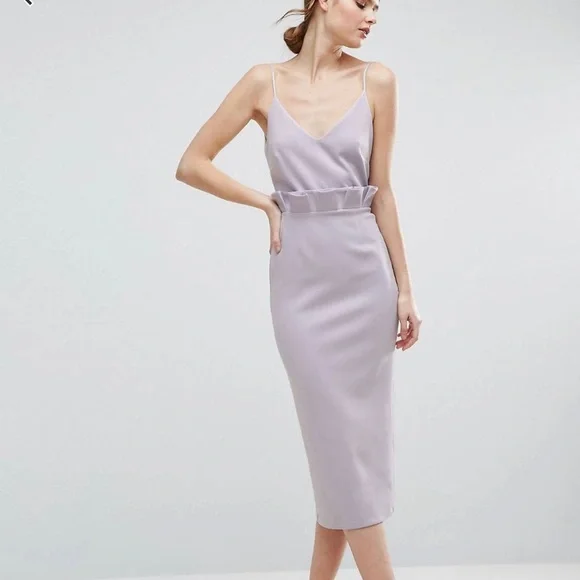 asos lilac midi dress ASOS DESIGN corset midi dress with soft cowl front in lilac floral print